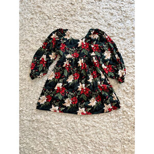 Girls Little Rangos Holiday Dress 6/7 Black Red Poinsettia Puff Statement sleeve